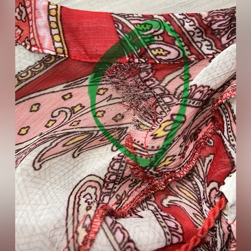 Rose & Olive Paisley Peasant Top M Red Colorful Sheer Loose Career